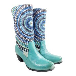 Spring Step Womens Size 8 Mid-Calf Leather Boots Mandala Pattern & Low Heel